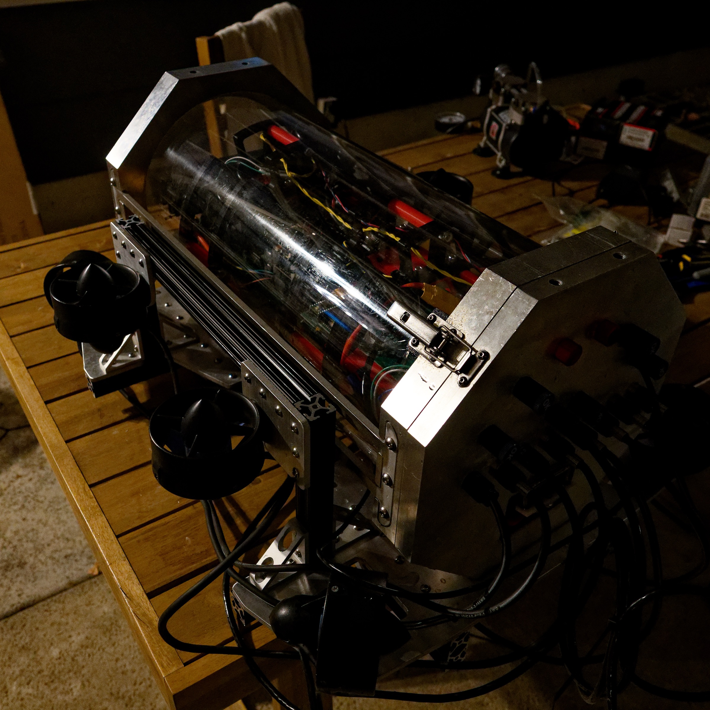 The rebuilt Barracuda on its lighter frame, reassembled and ready for its first in-pool test.